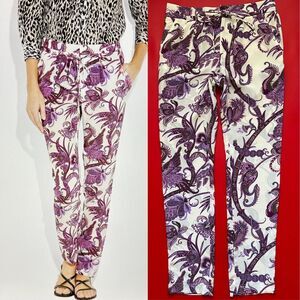 Gucci 100% Silk Purple Paisley Floral Birds Gorgeous Easy Trouser Pants Size 40